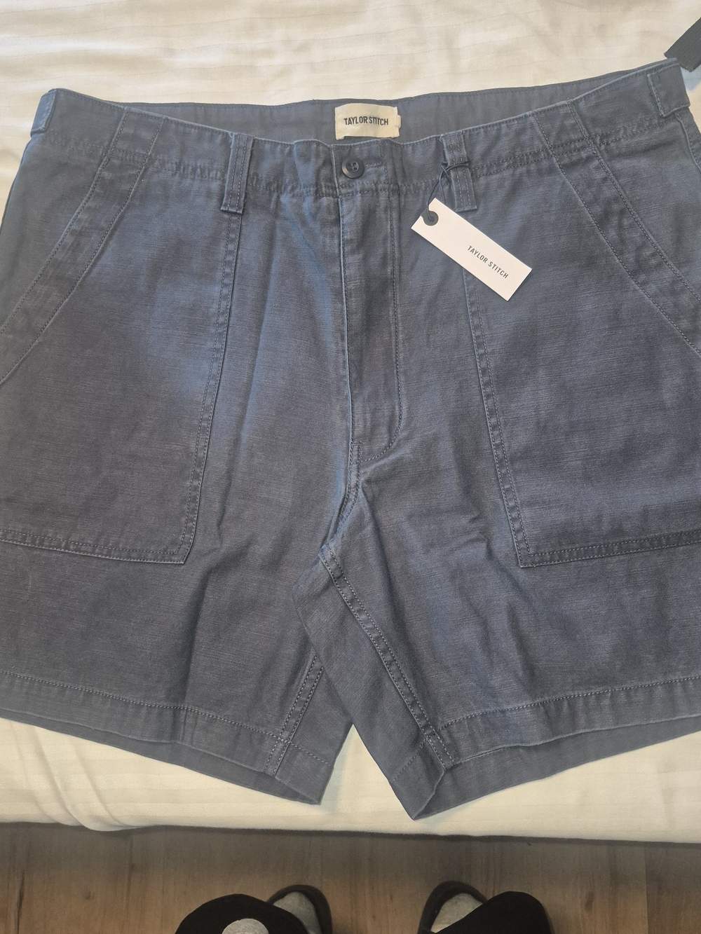 Taylor Stitch Slate Blue Cotton Flat-Front Shorts